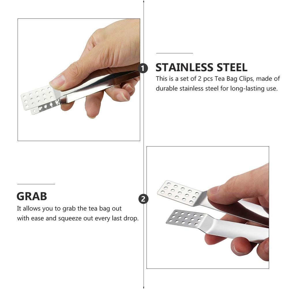 2Pcs Stainless Steel Tea Bag Tongs Heat Resistant Pierced Ends Extract Every Drop Multi Function Tool Tea Bag Tongs