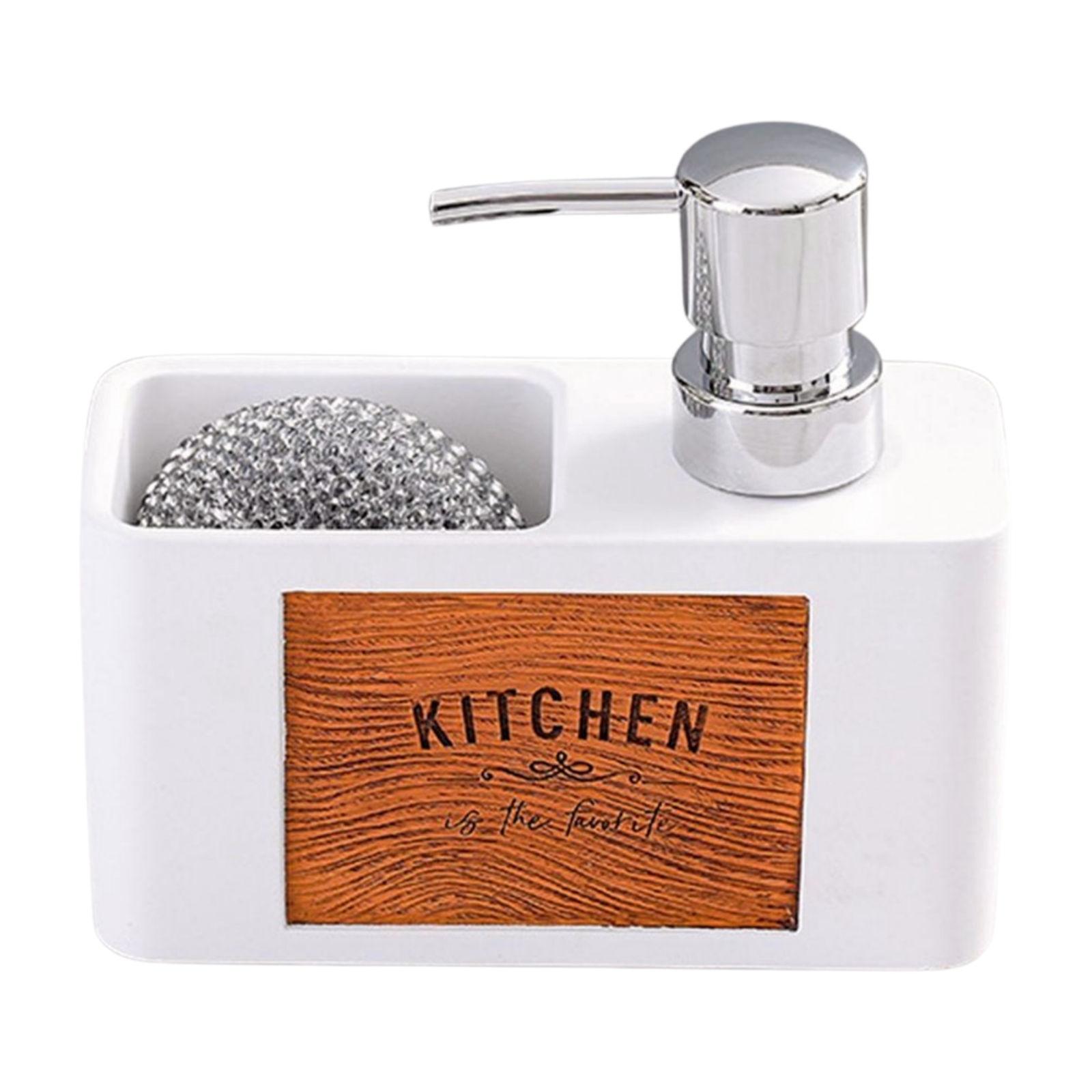 

Диспенсер для кухонного мыла с держателем для губки 2 в 1, настольный дозатор с помпой для мытья посуды для кухонной раковины белый