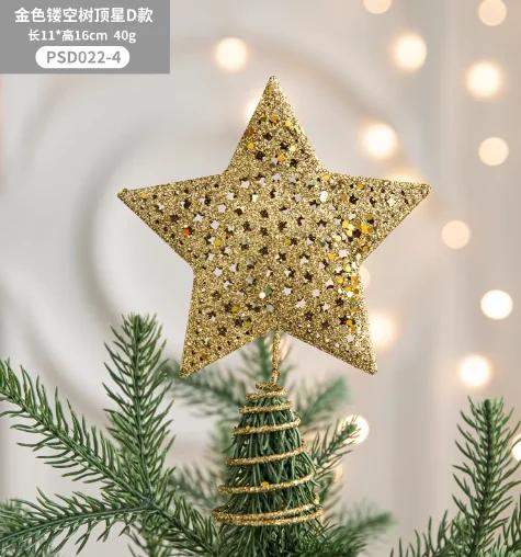 Y Christmas tree top star wrought iron ornaments, pentagram star sequins atmosphere Christmas decoration accessories