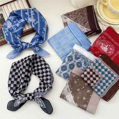 Cotton And Linen Small Square Scarf Silk Scarf Women'S Spring And Autumn New Style Artistic And Versatile Fashionable Temperament Headband Scarf