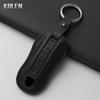 Leather Car Key Case Cover Shell For Porsche Cayenne Panamera 911 992 996 Taycan Macan Boxster 968 987 981 Key Protect Keychain