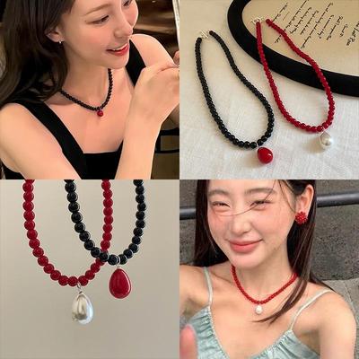 Koreanische Wassertropfen-Anhänger Perlenkette - Elegantes Retro-Choker für Damen