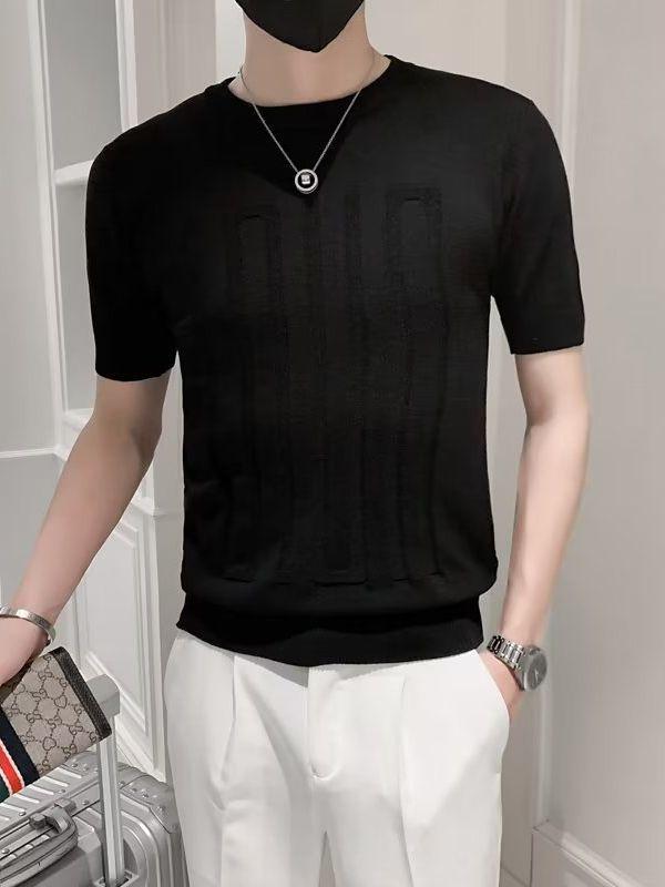 Herren Trendiges Gestreiftes Eis-Seide Slim Fit T-Shirt - Atmungsaktiv, Kurze Halbarme