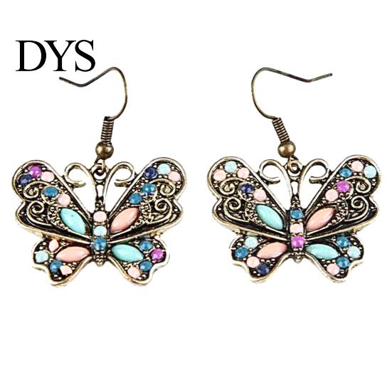Bohemian Women Butterfly Dragonfly Rhinestone Charm Hook Earrings Jewelry Gift