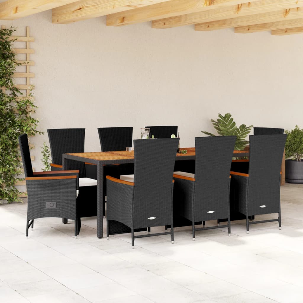 Vidaxl 9-Cz. Garden Furniture Set With Cushions, Black, PE Rattan