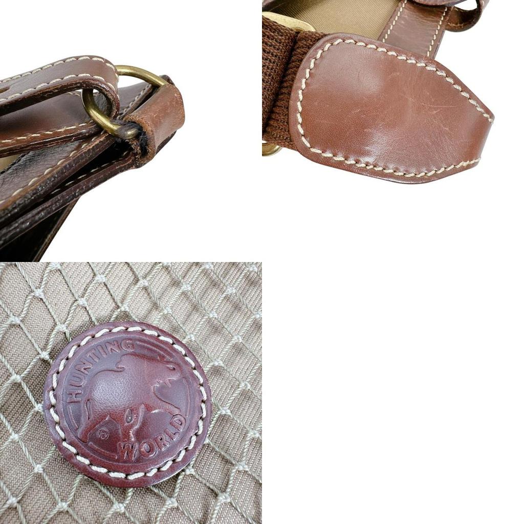 HUNTING WORLD Diagonally hung Shoulder Bag canvas Khaki x Brown unisex Used