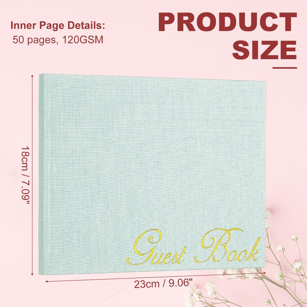 Elegant Fabric Cover Guestbook 23x18cm Wedding Guest Book Stylish Sign in Book with 50 Blank 120GSM Paper for Reception Birthday