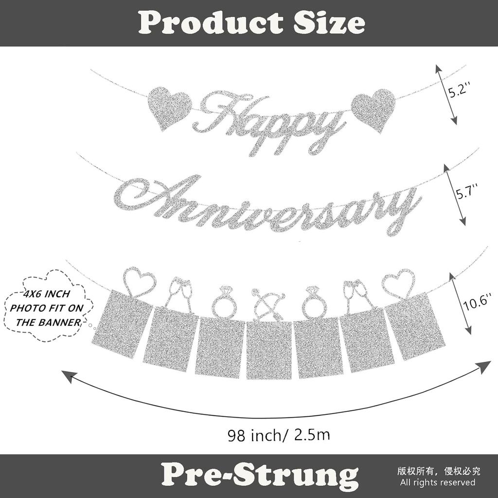 Concico 25th Anniversary Decorations Party Supplies Set of Happy Anniversary Photo Banner and Balloons,Hanging Swirls for 25 year Wedding