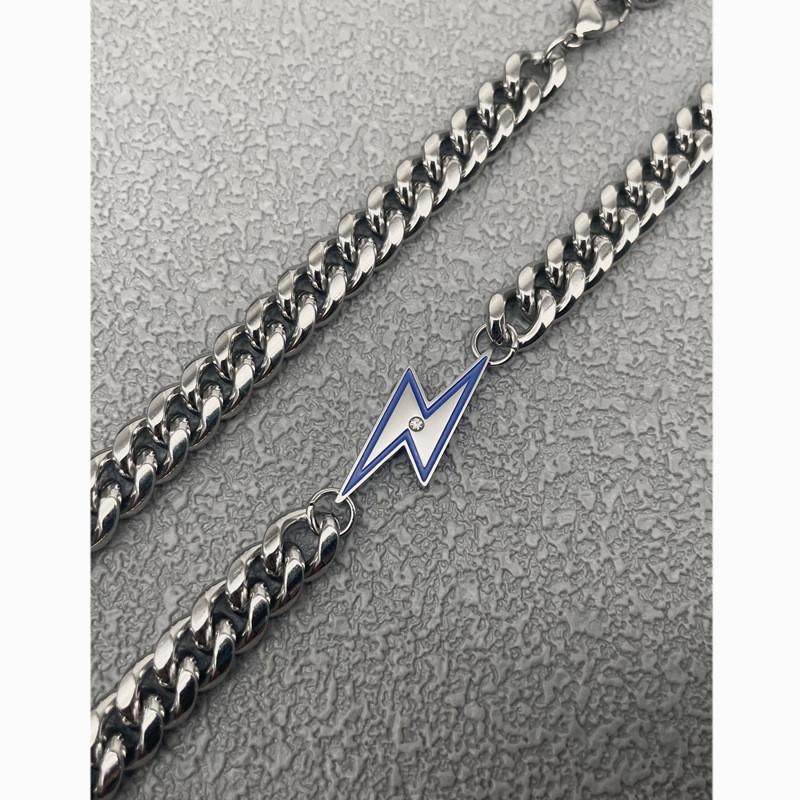 Mens Street Style Stainless Steel Lightning Pendant Necklace With Polished Finish For Casual Wear