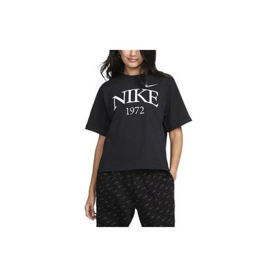 Sportswear Classic Logo Print Loose Round Neck Short Sleeve T-Shirt Women Tops Black FQ6600-010