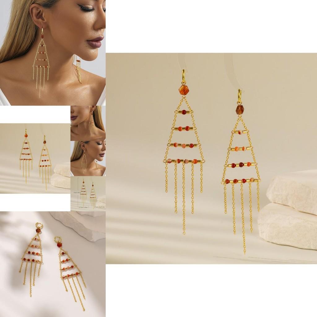 Elegant Geometric Crystal Stone Earrings For Women Trendy Gold Plated Design