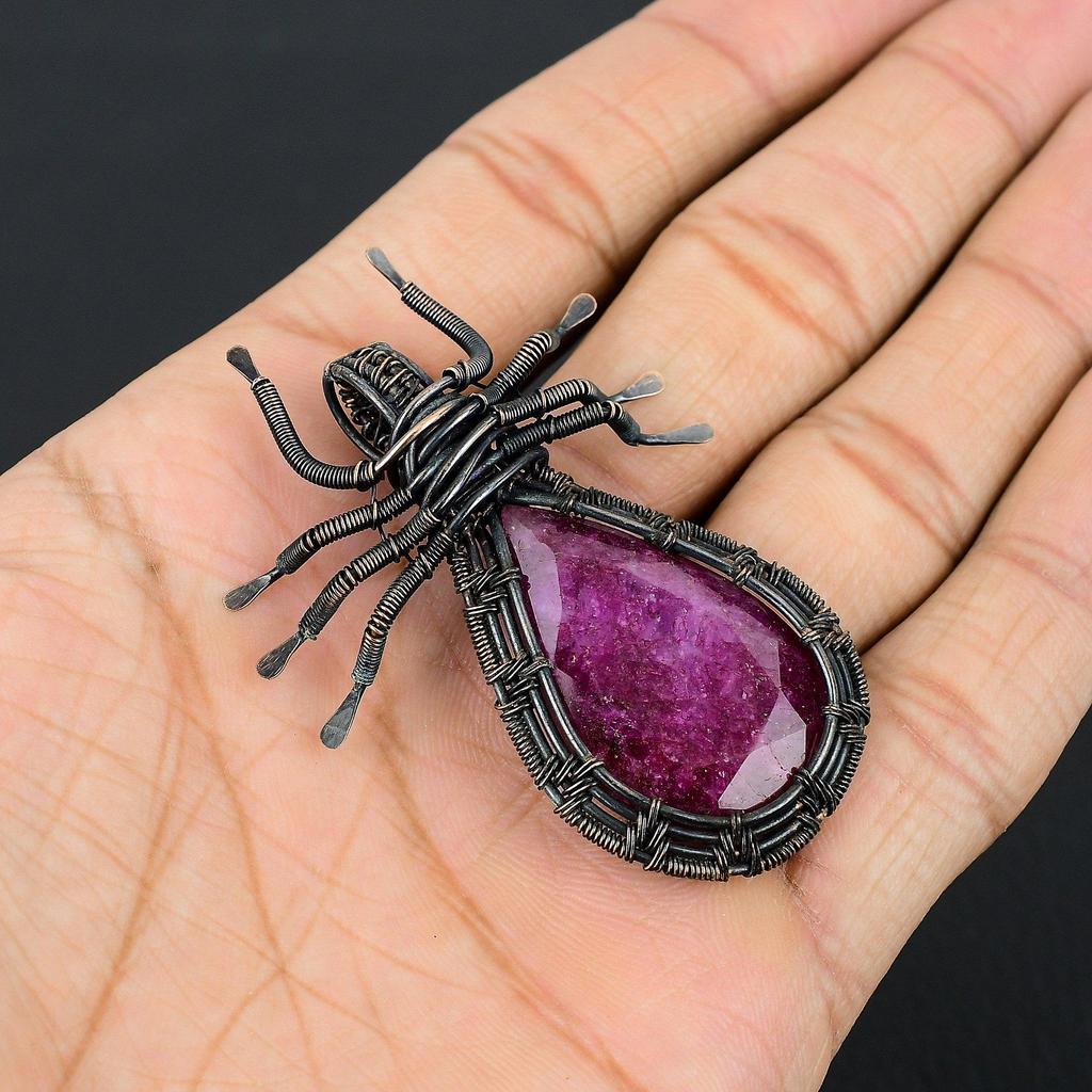 Ruby Pendant Gemstone Jewelry, 999 Copper Wire Wrapped Handmade Pendant, Latest Design Jewelry