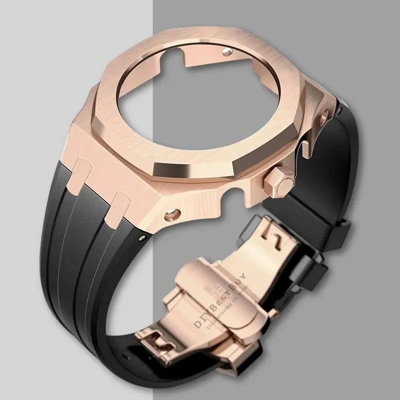 Ny Gen5 Casioak-fodral i rostfritt stål för G-Shock GA2100 Mod-kit Modifieringssats Metallram gummiband för GA2110 GAB2100