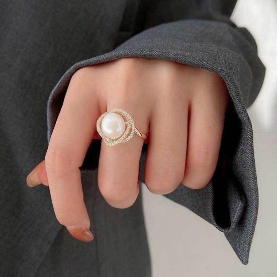 Damen-Ring, gekreuzt, Bling-Strass, elegant, offen, verstellbar, hochglänzend, Kunstperle, Fingerring, Schmuckzubehör