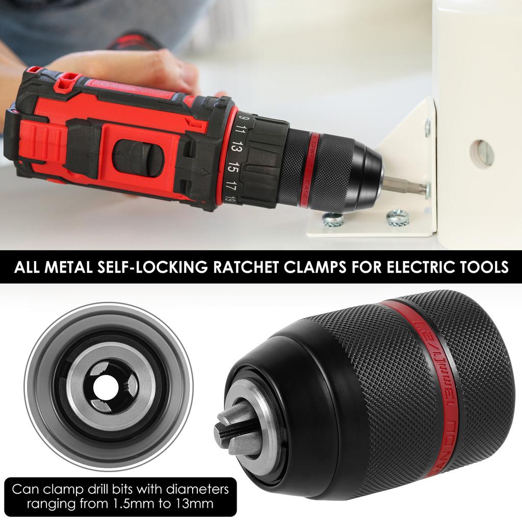 Keyless Drill Chuck Hex Shank 1/2-20UNF 1.5-13mm Socket Square Female Adaptor Self-tighten Drill Chuck Electric Drill Adapter