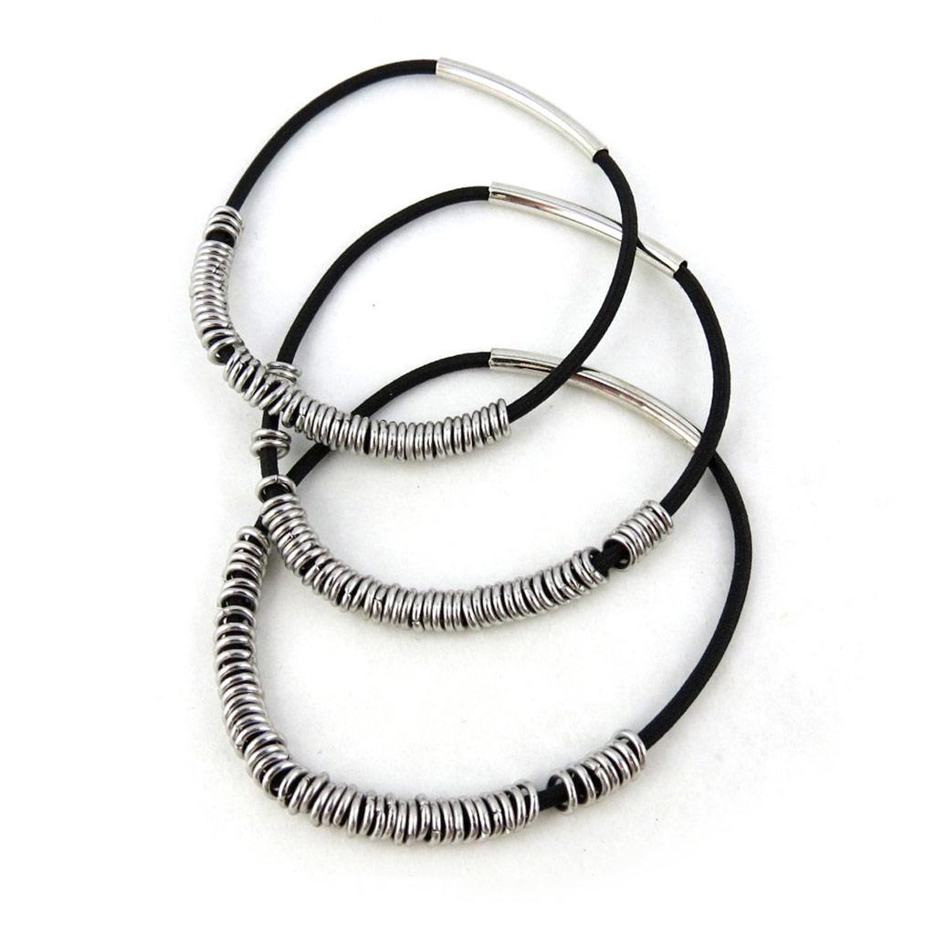 Les Trésors De Lily [N1027] - Brățară etnică 'Kilimanjaro' negru argintiu (3 rânduri)