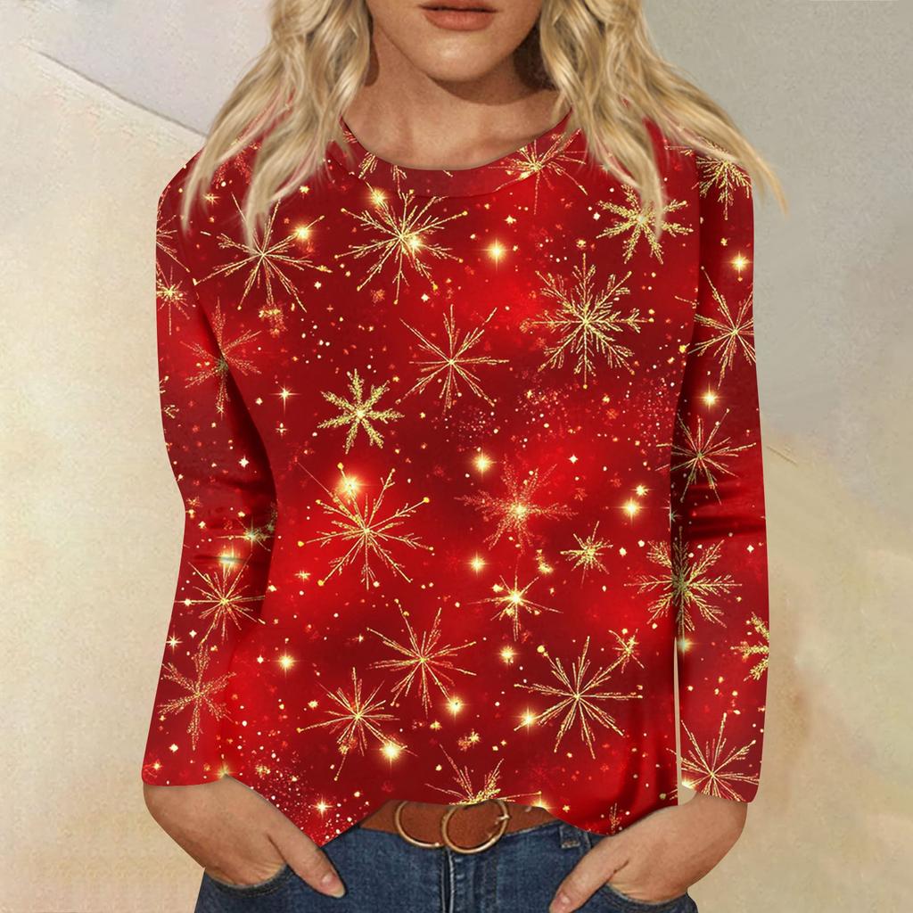 Women's Fashion Casual Long Sleeve  Print Round Neck Top