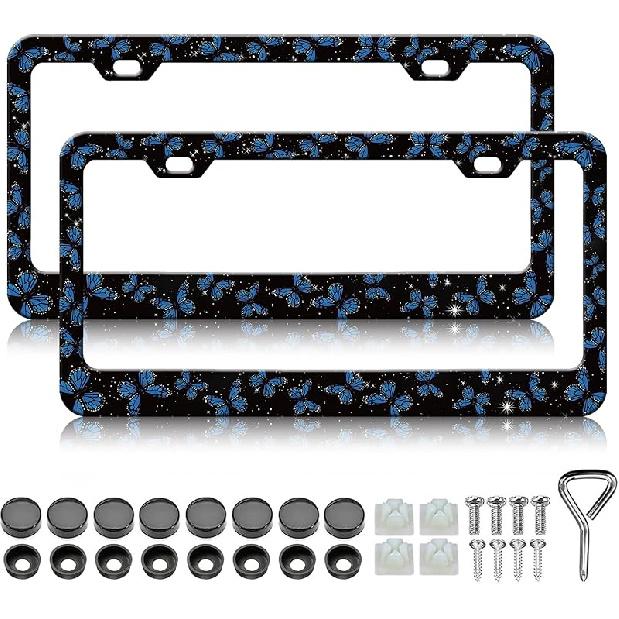 HCSS 2PCS American Flag Eagle License Plate Frames Patriotic US Flag License Plate Holder Stainless Steel Auto Parts Rust-Proof Waterproof Car