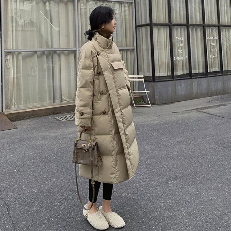 Winter Women Korean Puffer Jacket Stand Collar Windproof Coats Long Parka Thickened Warmer Buttons Big Pockets Cotton Jacket