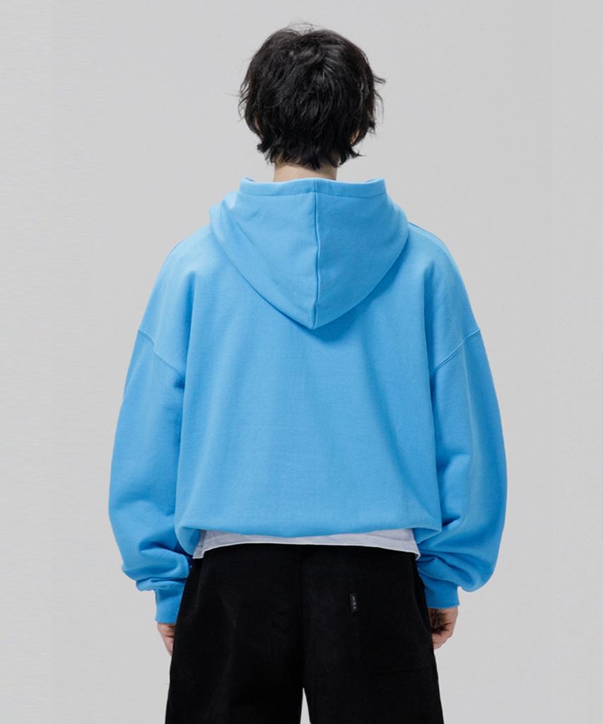 Oversized Heavy Fleece Plain Balloon Sweat Hoodie - Blue