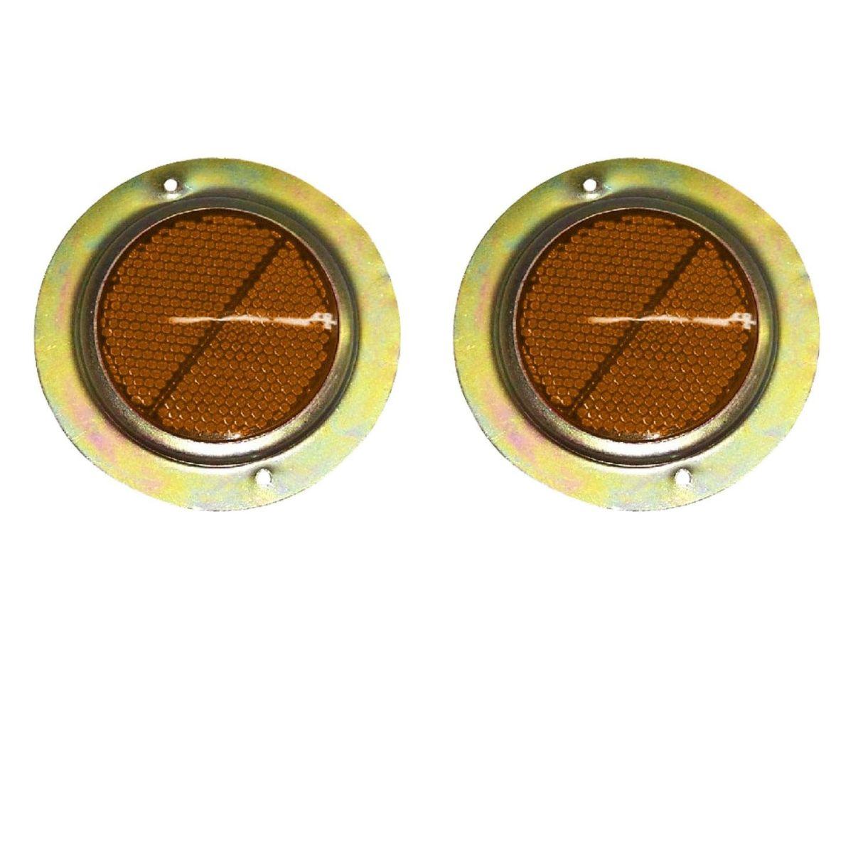 

2X Amber Round Reflex Reflector with White Steel Ring | 58mm Lens | Metal Base | Universal Reflector for Truck, Trailer, Tractor бурштин