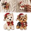 Holiday Party Accessory 1/2Pcs Christmas Yorkshire Terrier Dog Brooch, Santa Hat Puppy Lapel Pin with Rhinestones Rhinestones, Animal Badge for Coats