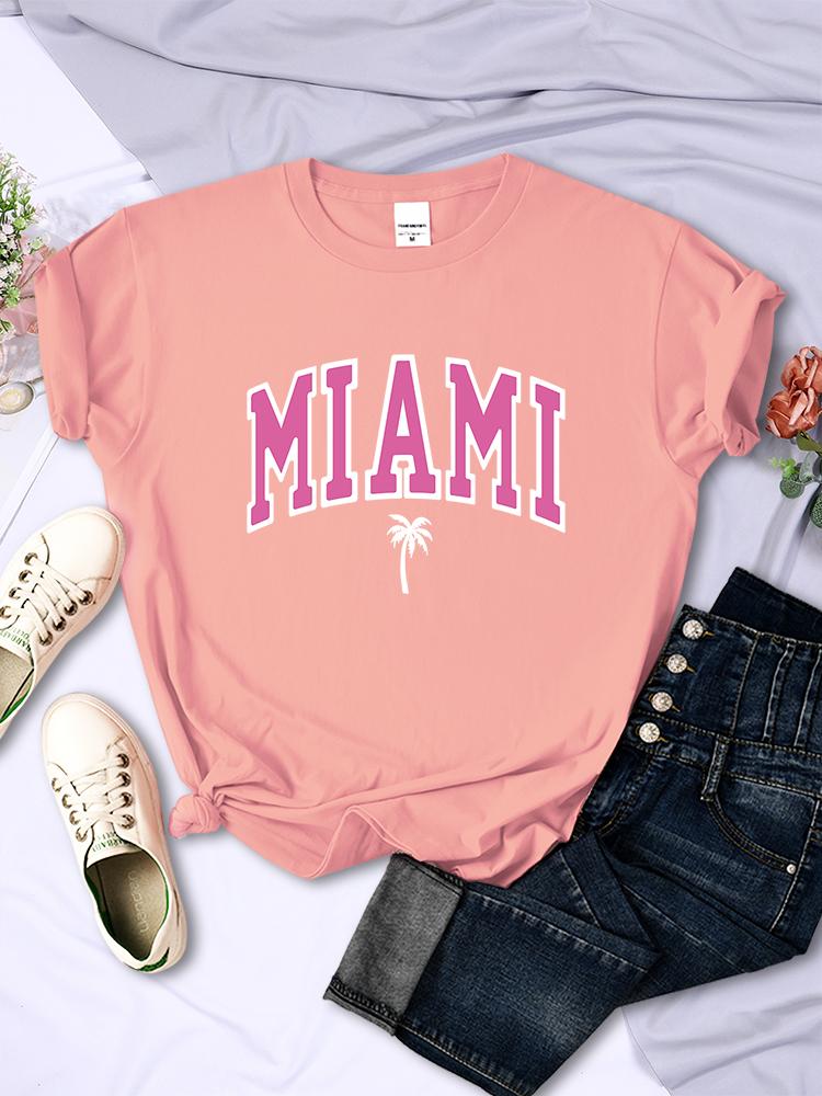 Miami Beach, Florida USA Street Printed T-Shirt Women Summer Breathable Short Sleeve Soft Comfortable T Shirts Loose Casual Tees