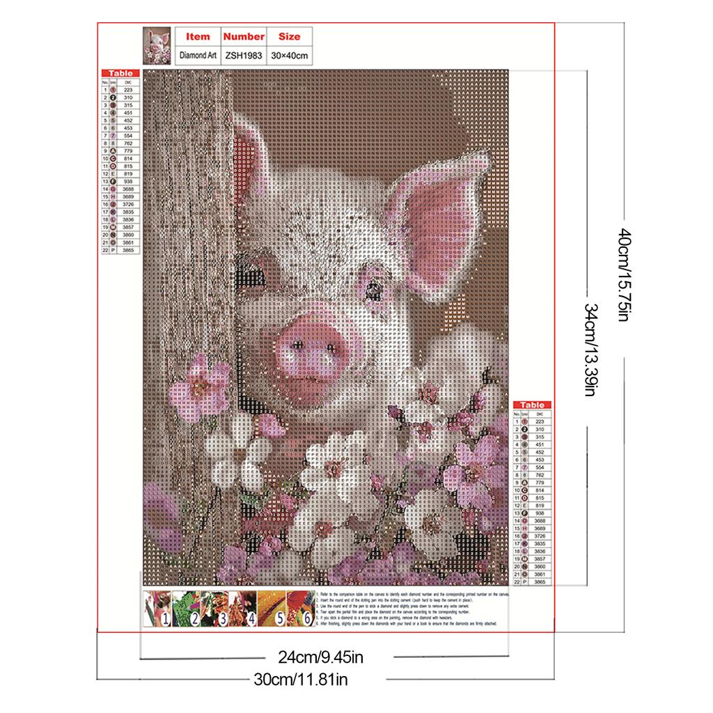 Maialino Rosa Full DIY 5D Pittura Diamante con Perline Rotonde per Adulti Decorazione Casa Pittura Diamante Gem Art 30x40cm