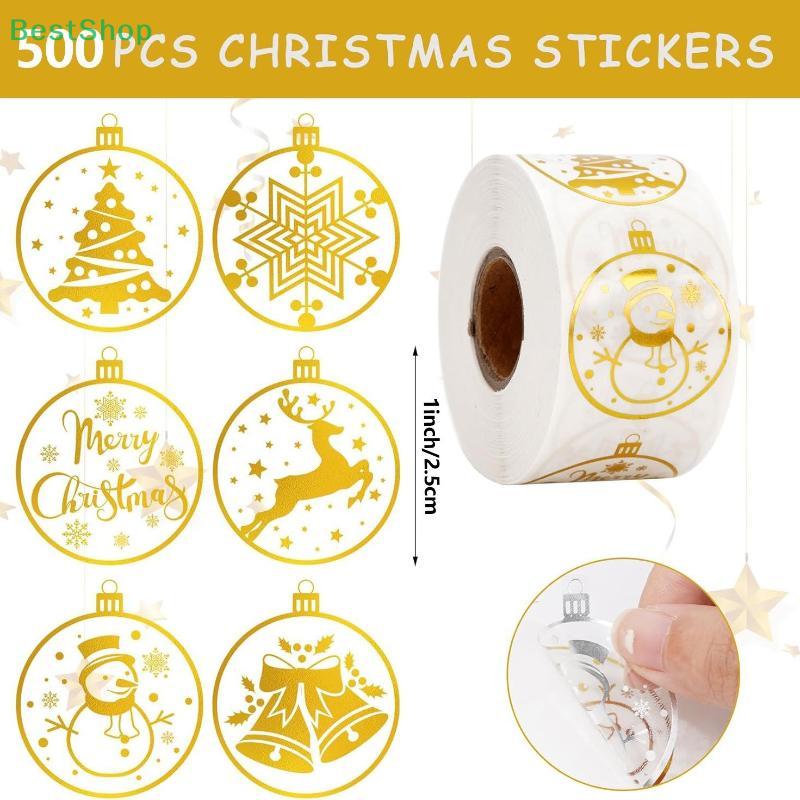 500Pcs/Roll Christmas Gold Foil Stickers Gift Wrapping Label Scrapbook Stationery Decals Round Christmas Snowman Stickers
