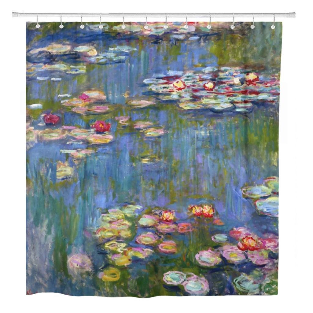 Bathroom Shower Curtain Set With Hook,Flower Garden By Gustav Klimt,Home Art Paintings Pictures Curtain For Bathroom Accessories