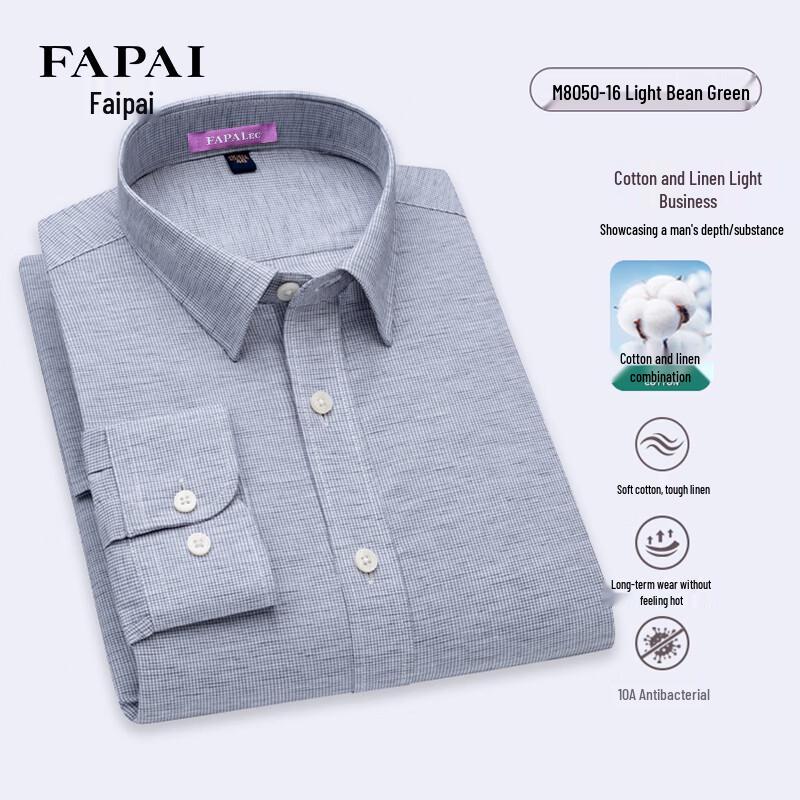 

FAPAI Men s Cotton Linen Long-Sleeved Casual Shirt 40