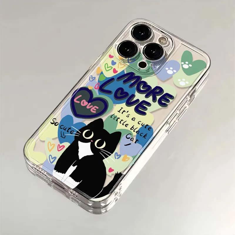 Hülle Für iPhone 16 PRO Max 14 Plus 13 12 Mini 11 Pro Max 6E Lustiges Schwarzes Katzen Paar Niedlich Silikon Transparent Weiche Abdeckung