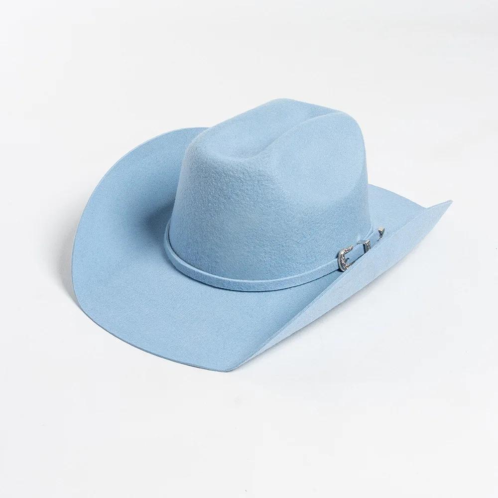 Big Size Wome Men Black Real Wool Fedora Blue Hot Pink  Western Cowboy Hat Gentleman Jazz Sombrero Hombre Cap Dad Cowgirl Hats