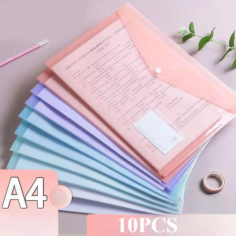 10 Pieces File Bag Plastic 10C A4 Paper Storage Folder Pp Transparent Portfolio Policy Briefcase With Label Water-Repellent File Bag