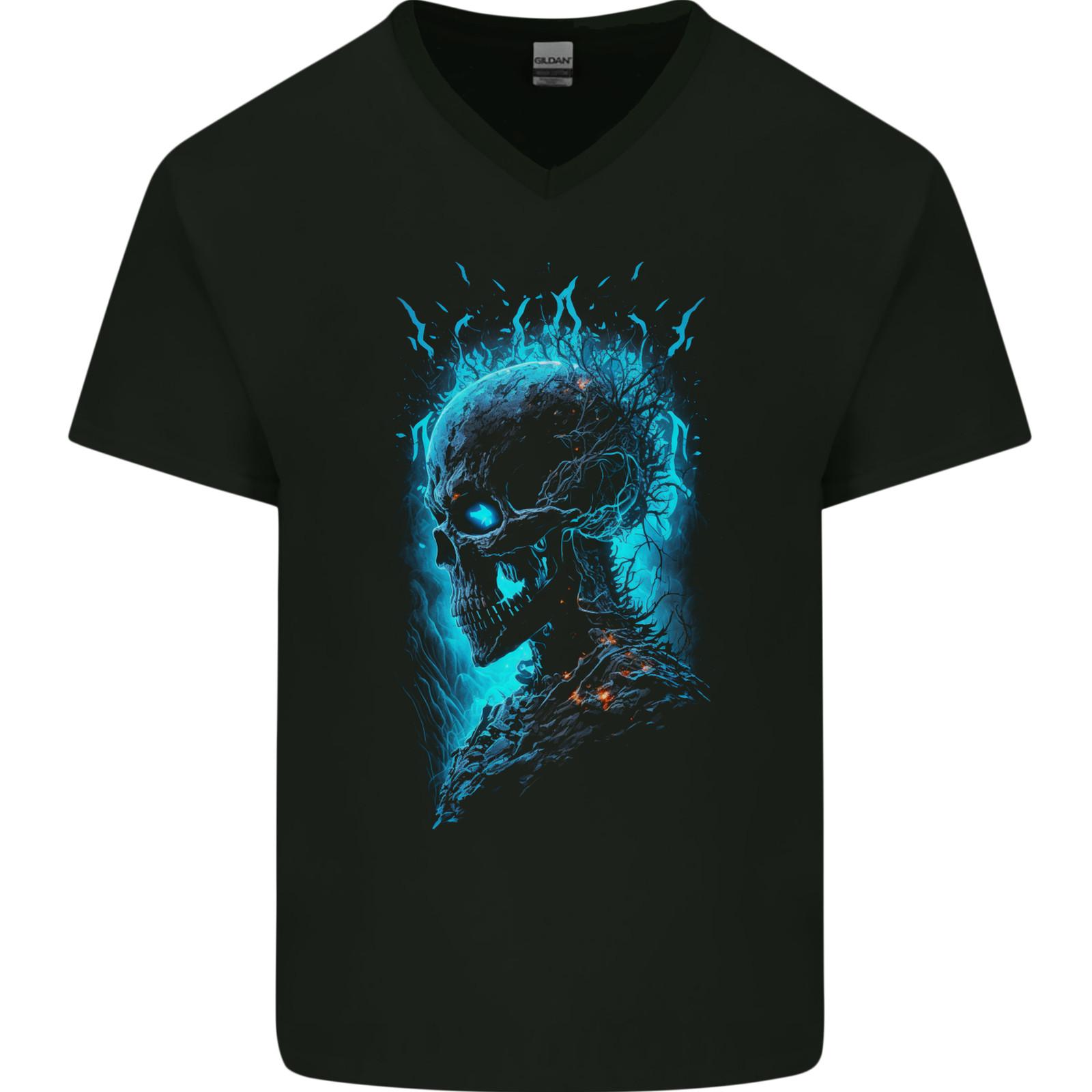 Energy Skull Heavy Metal Rock Music Biker Mens VNeck Cotton T-shirt XXXXL