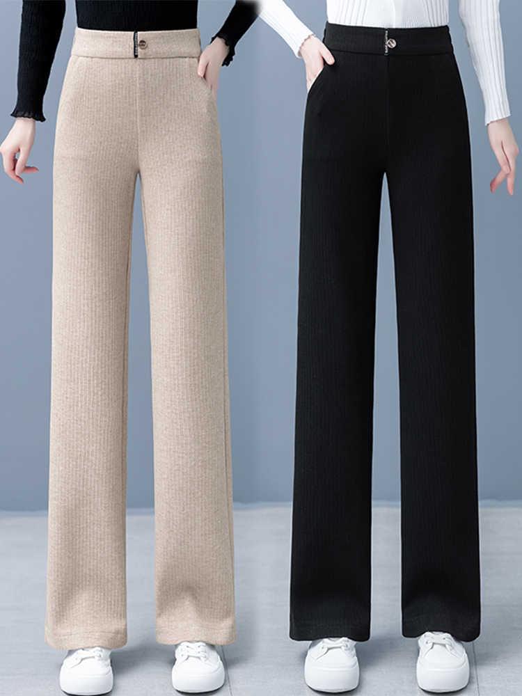 High-Waisted Slim-Fit Straight-Leg Pants: Versatile, Elastic Waist, Thickened for Autumn & Winter