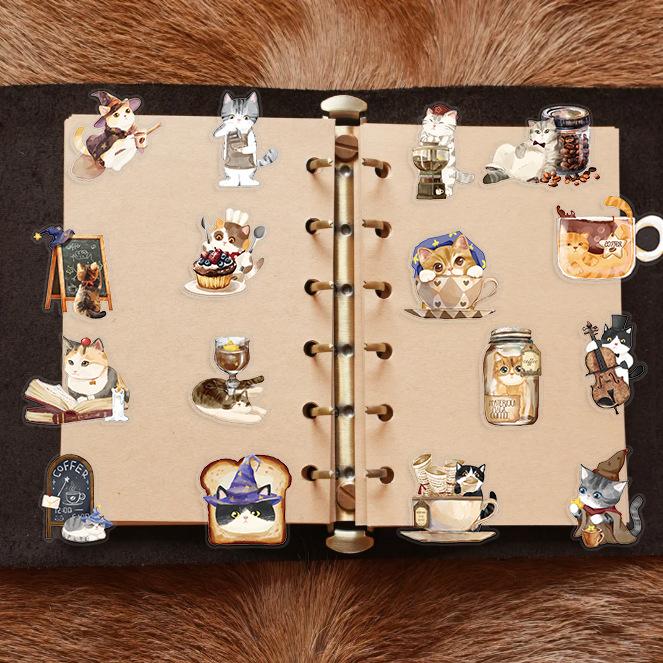 50 Transparent Cartoon Magic Cat Cafe Sticker Pack Waterproof Transparent PET Manual Material Decorative Guitar Notebook