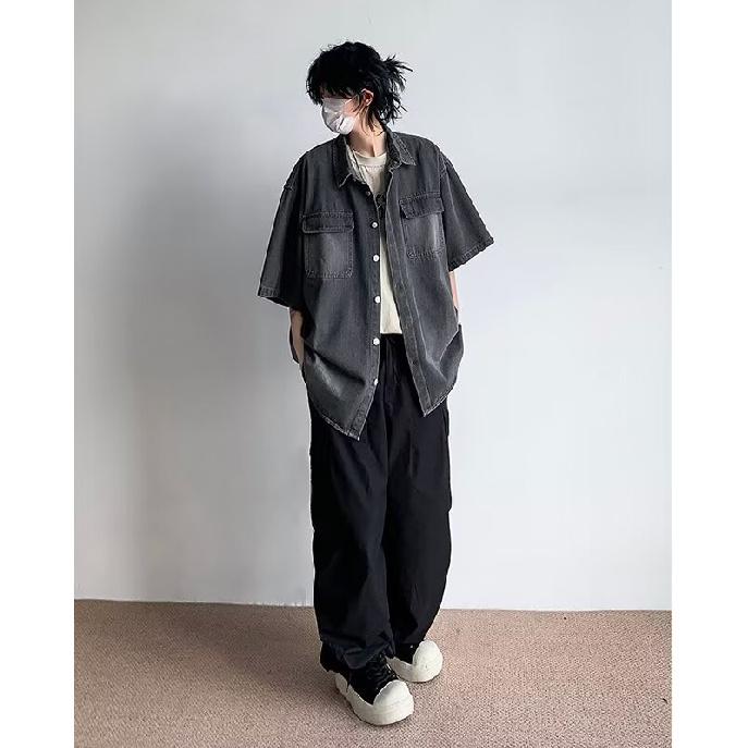 Summer Clothing Men'S Retro Casual Shirt Student Loose Niche Design Fun New Men'S Top For Outdoor Wear
