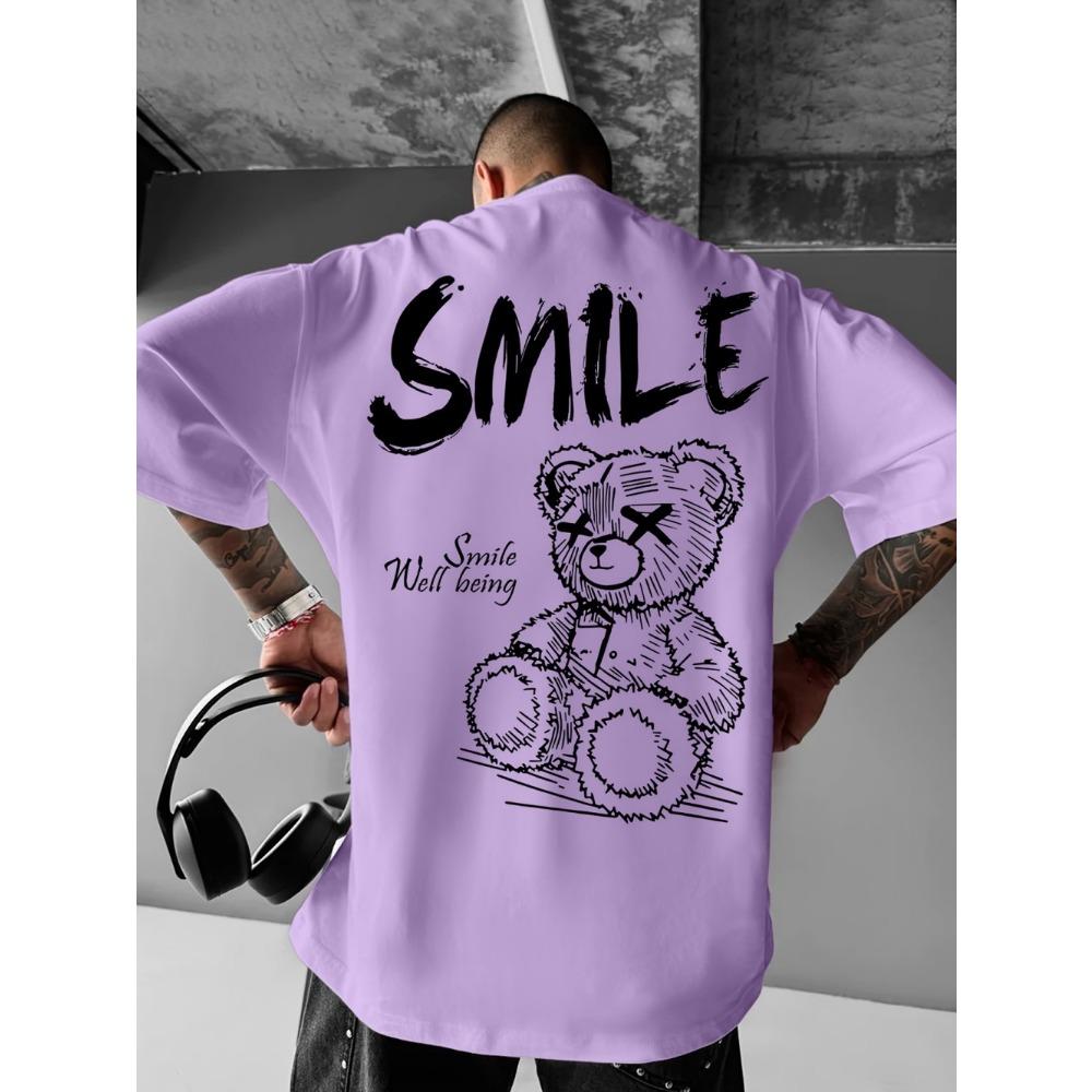 Trendiges Sommer-Herren-T-Shirt mit personalisiertem Teddybär-Print, mikroelastisch, bequem, atmungsaktiv, Rundhalsausschnitt, Outdoor-Urban-Top