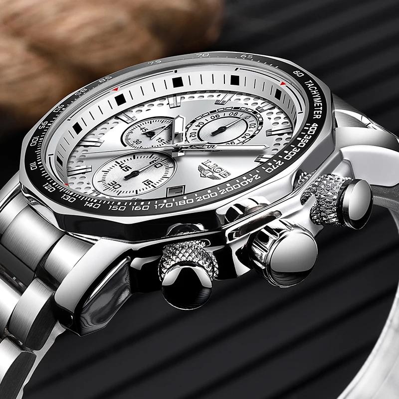 LIGE Watches for Men New Business Sport Chronograph Quartz Wristwatch Clock Waterproof Big Dial Male Watch Reloj Hommes+BOX