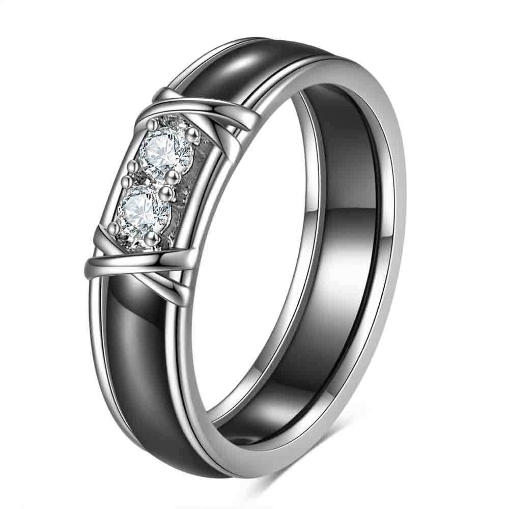 

Черно-белое керамическое кольцо двойное X 5 мм, минималистичная мода, унисекс, микро-паве цирконы, обручальное кольцо No. 10 чёрный