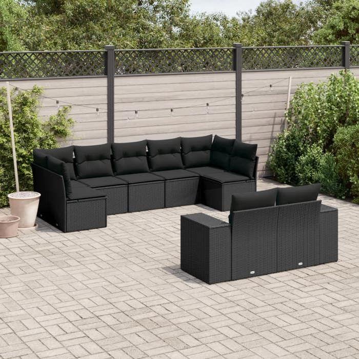 VidaXL Garden Lounge Set with Cushions 9 Pcs, Patio Sofas, Patio Furniture Set, Outdoor Furniture, Black 3255352