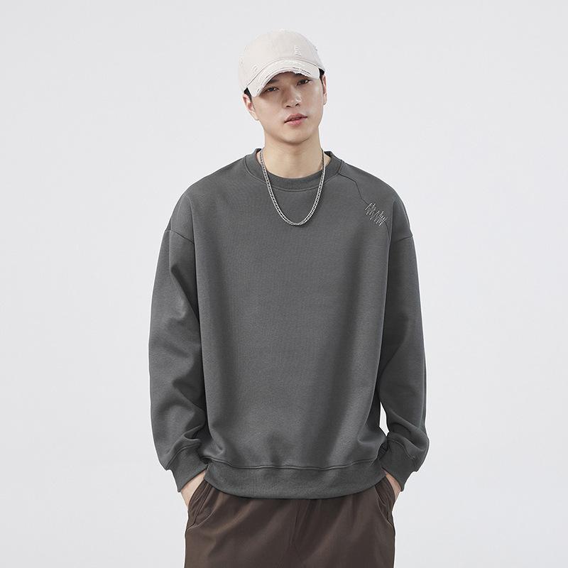 American High Street Heavyweight Round Neck Sweatshirt for Men In Autumn Loose Trendy Fashion Simple Casual Versatile Top Clothes for Boys