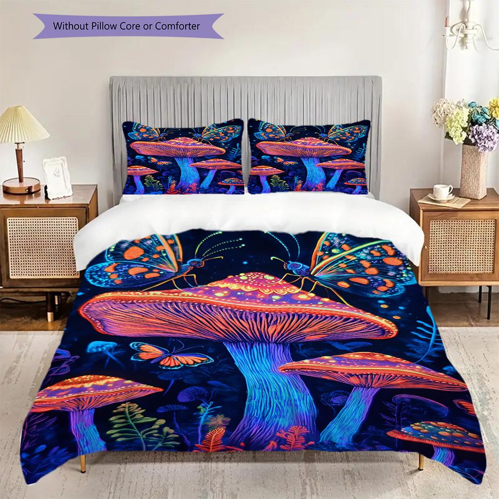 Mushroom Pattern Bedding Quilt Set Quilt Cover Pillowcase Home Decoration Birthday Gift (1 * duvet cover + 2 * pillowcase, without core)