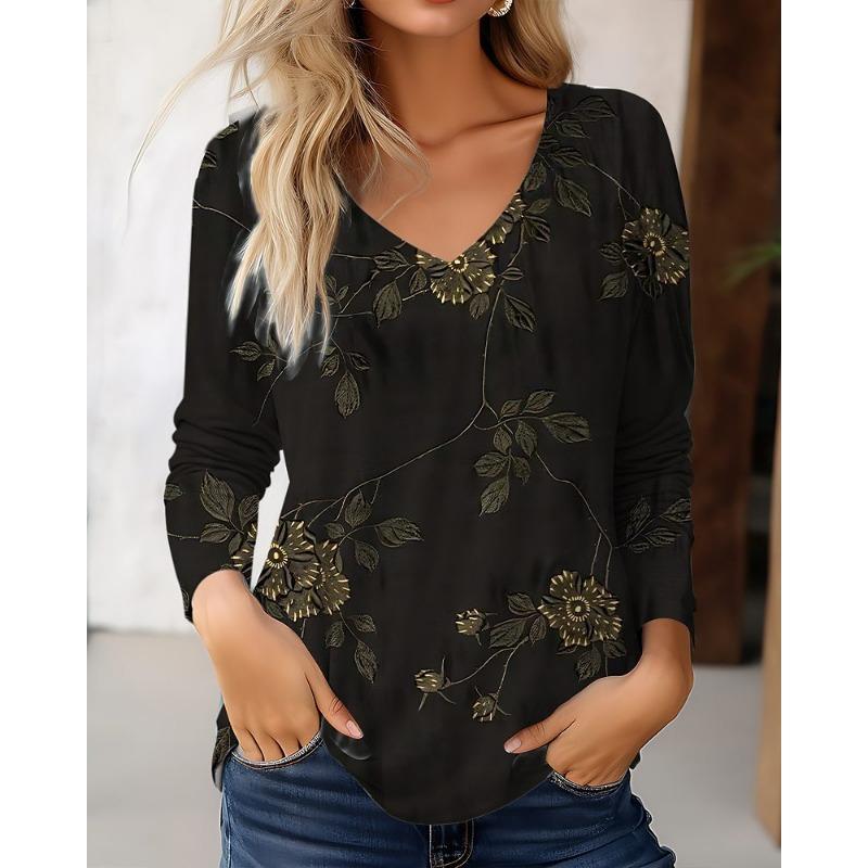 Autumn Women's Long Sleeved T-shirt Autumn 3D Printed Casual Loose Top Shirts
