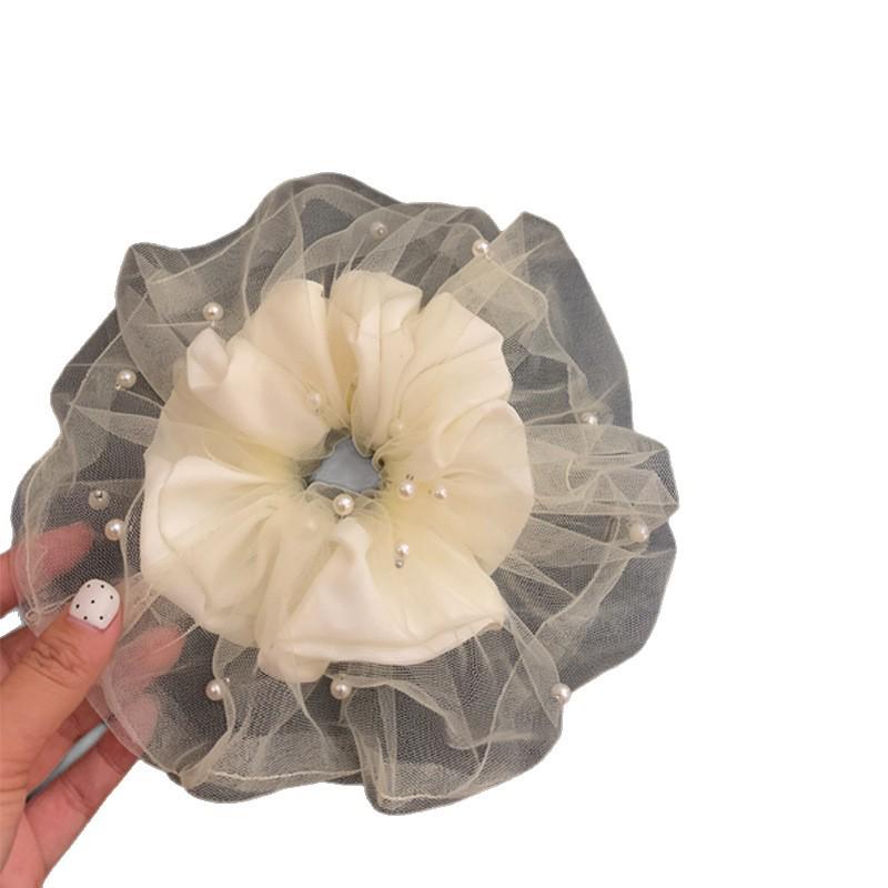 Pearl Double Layer Mesh Bun Hair Tie - Retro French High-End Style Hair Accessory