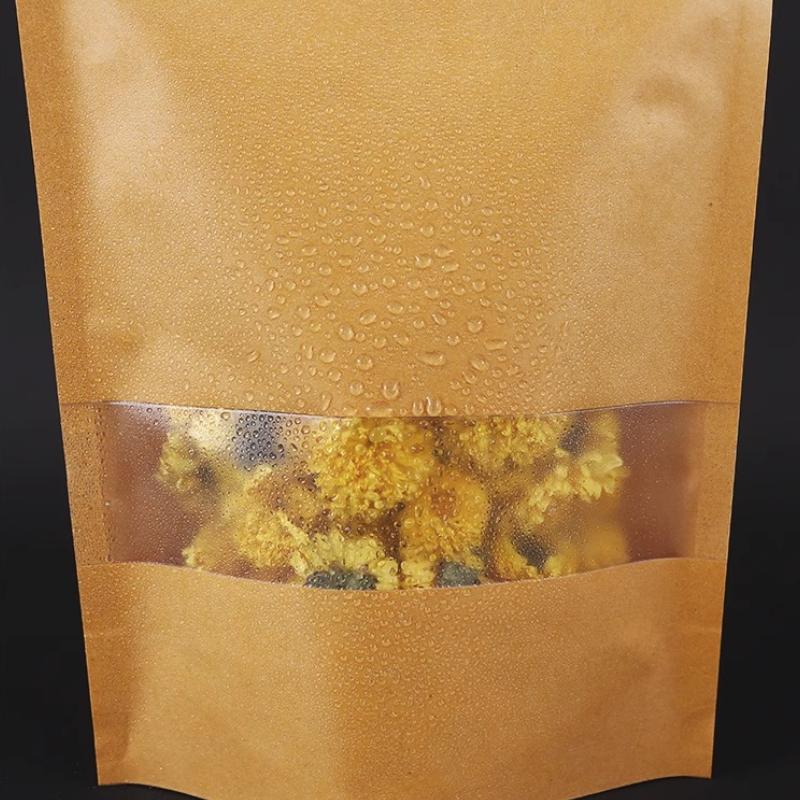 Kraft Paper Window Self Sealing Self Standing Bag Thickened Frosted Tea Bag Dried Fruit Snacks Moisture-proof Sealed Pocket Multiple Sizes Available