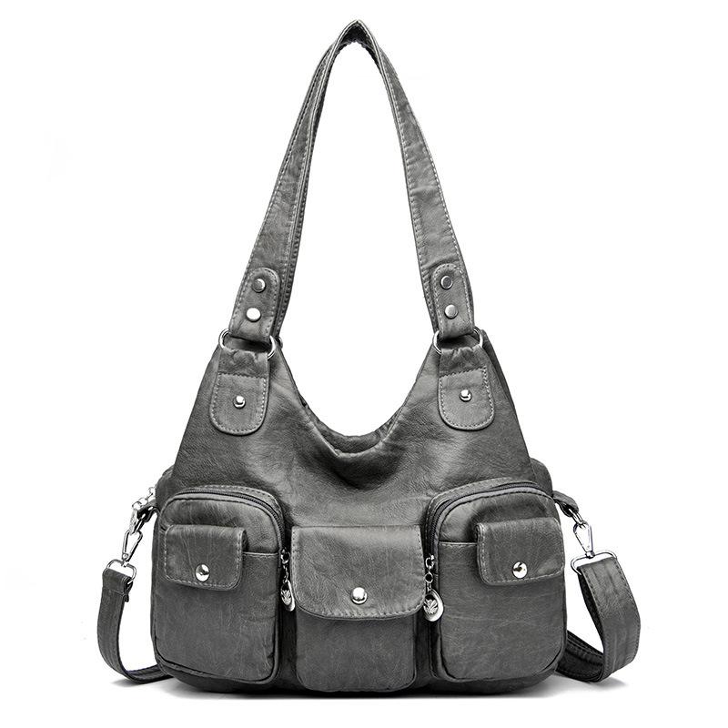 

Новая женская сумка подмышку Spice Girls Локомотив Многокарманная сумка с шипами Сумка через плечо на одно плечо Мода серый