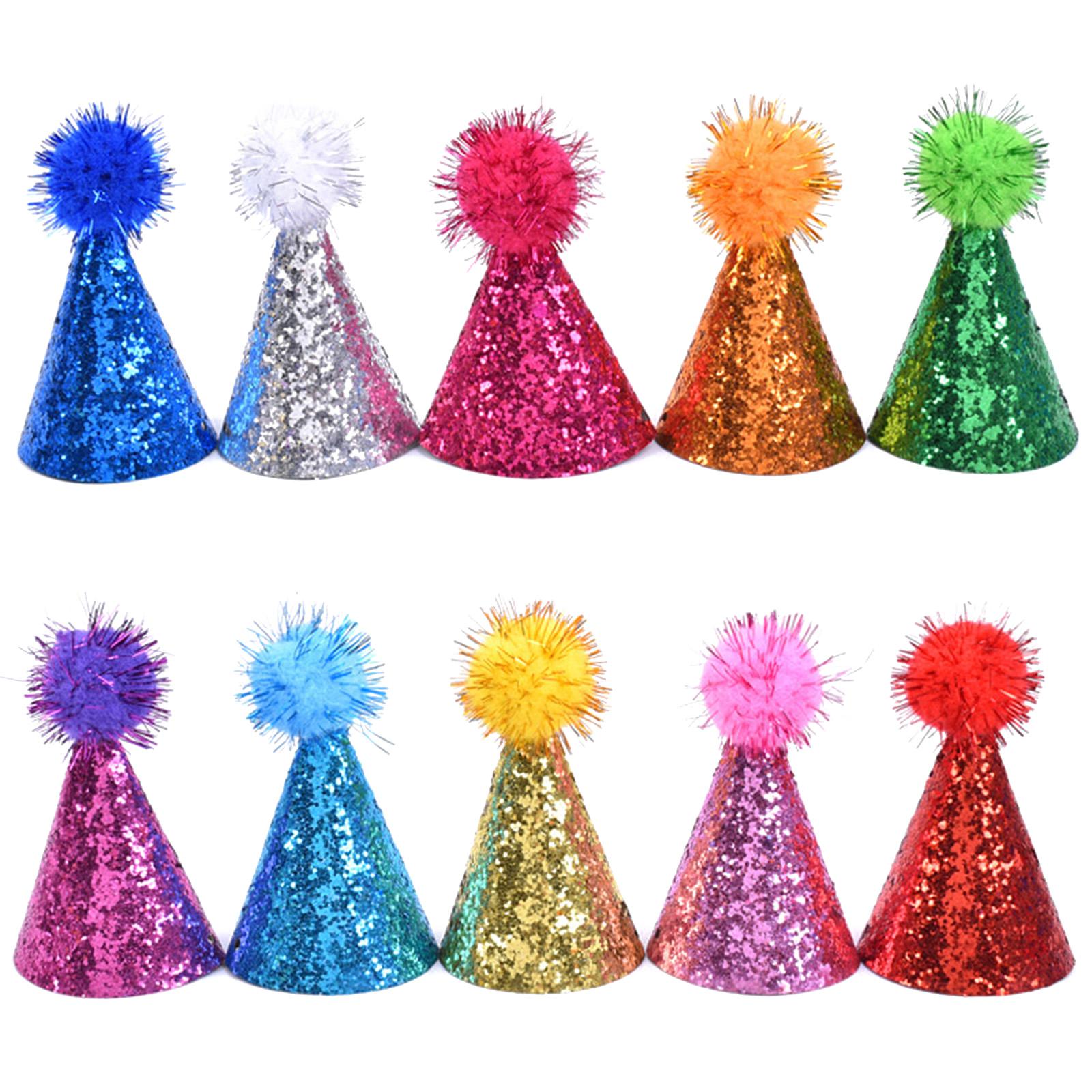 

10PCS Birthday Hats Costume Accessories for Pets with Adjustable Straps and Sparkling Details for Festival Occasions