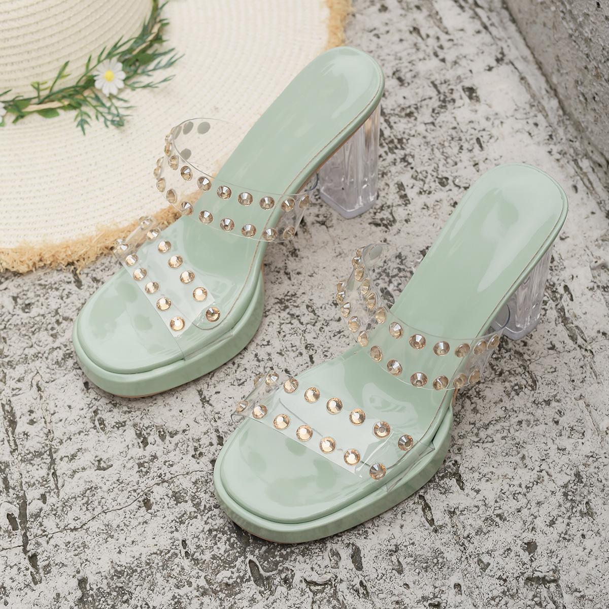 

Модные женские сандалии Элегантные женские сандалии во французском стиле с крупными кристаллами и водными бриллиантами Летние туфли на высоком каблуке Платформенные шлепанцы 35 светло-зеленый